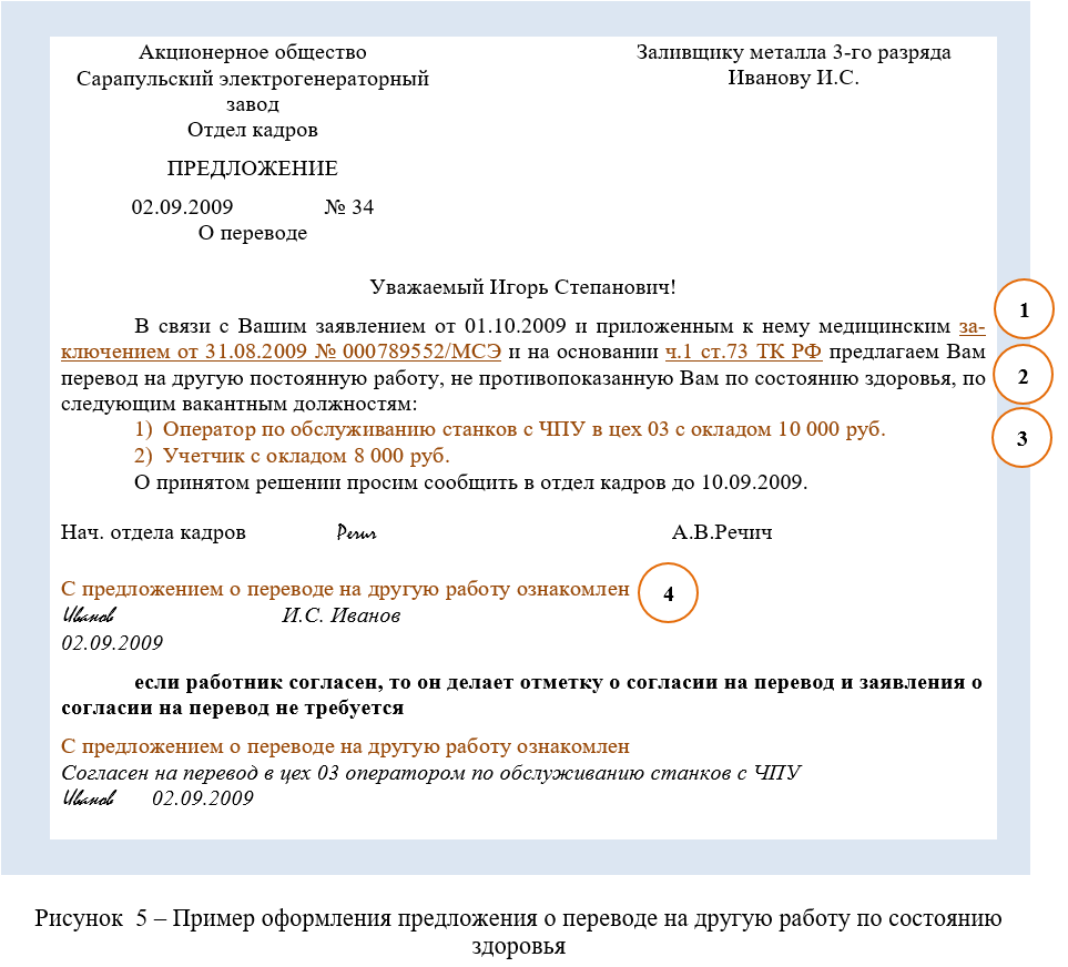 Уведомление о переводе на другую должность по инициативе работодателя образец