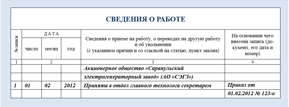 Трудовая книжка запись о приеме на работу образец