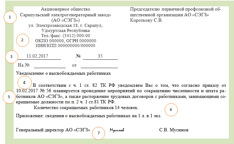 Образец уведомление о сокращении в центр занятости образец